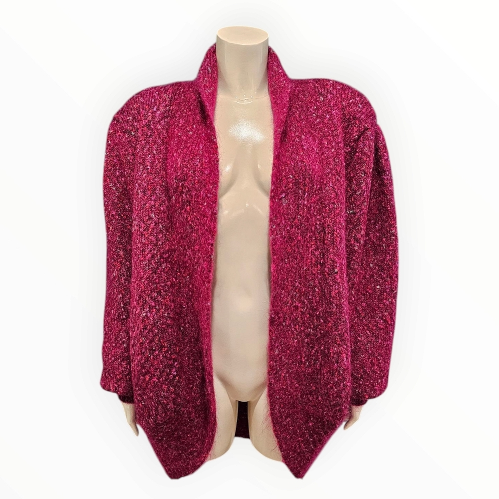 PARASUCO Vtg 90s Mohair Blend Fuschia Speckled Open Knit Cardigan Jacket M